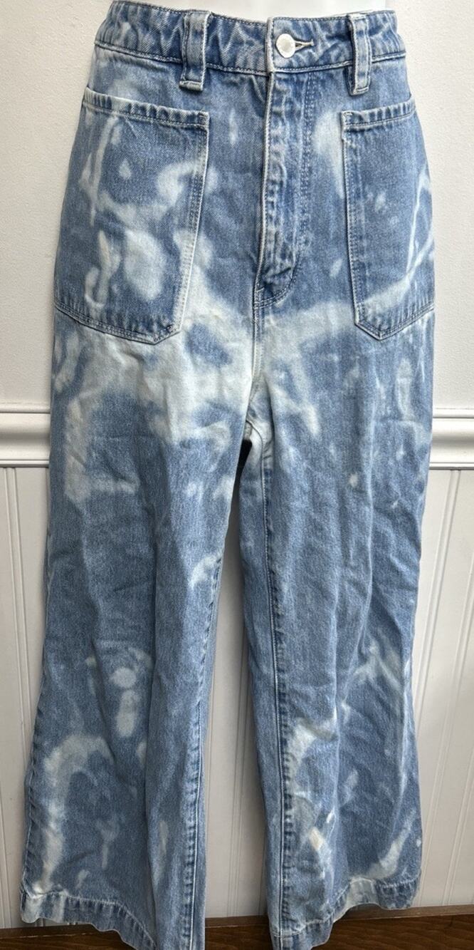 Rolla’s Jeans High Waist Patch Wide Leg Blue - Tie Die Front Pockets 30x27 12
